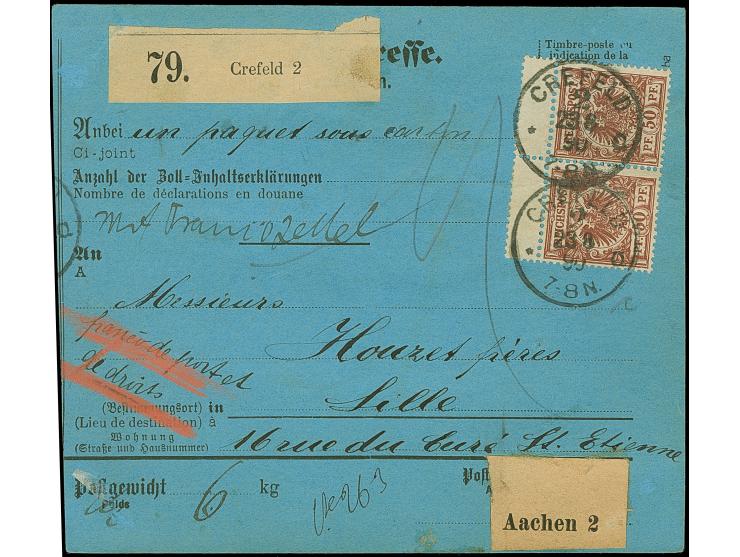 Krone/Adler 25 Pfg. gelborange im senkrechten Paar und 50 Pfg. lilabraun im senkrechten Paar und Einzelwert sowie im waagerec