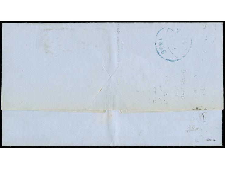1855, 2nd London printing 5 centavos brown-red on bluish with 1856, 10 centavos blue, both with full to large margins on two 