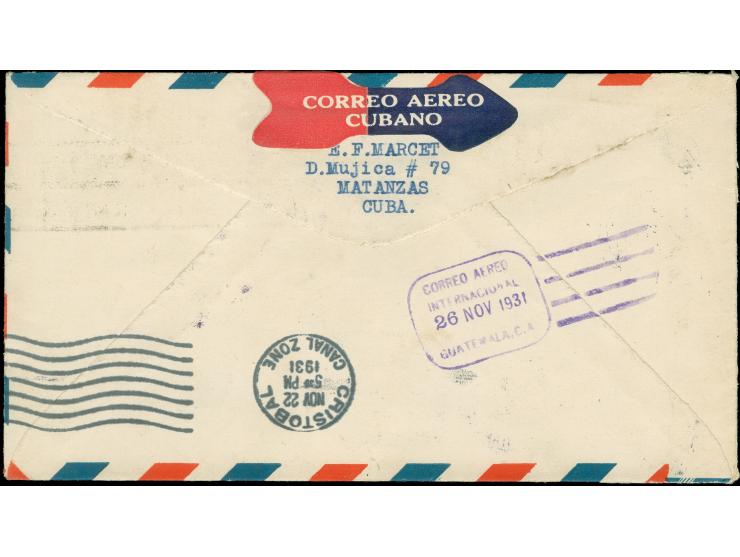 1931 (Nov. 19) Cienfuegos, Cuba to to Mazatenango Guatemala, first flight American Clipper cover bearing Cuba 10 c. and 5 c. 