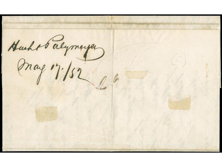 

1851, U.S. Express Mail Boston Mass. 3 Cent, ample to large margins, well tied by "U.S. Express Mail Boston Mass. May 12" c
