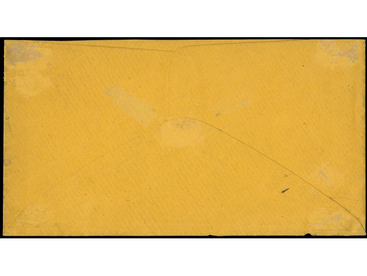 1861, 3 c. orange-brown G. Washington tied to yellow envelope by AUGUSTA FEB/11 cds. to cover, at left ms. ‘G.W. Lamar August