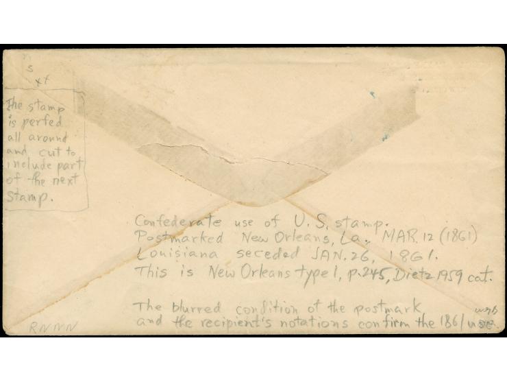 1861, New Orleans La. 12/Mar, partly clear strike of circular datestamp ties 3 c. dull red, on Duncan, Payne &amp; Co. New Or