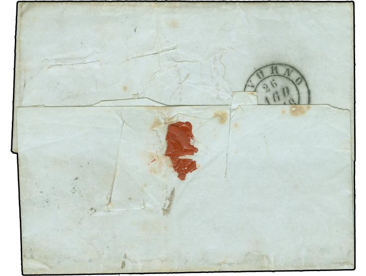 1848, entire folded letter from Rhodos, cancelled “SMYRNE 17.Aout.1848” cds., “Livorno Via di Mare C" in black and rate ”28" 