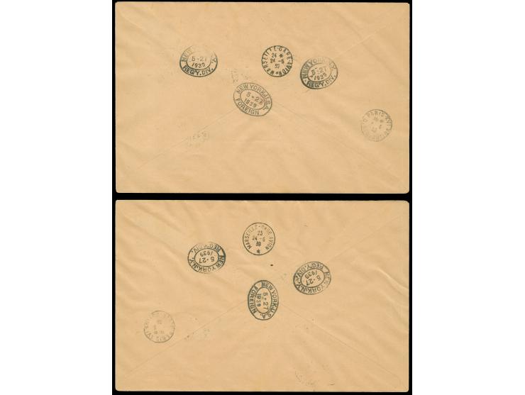 1939, Two first flight registered covers France-USA, each bearing Pasteur 1,75+25 c. blue (one with block of four) and other 