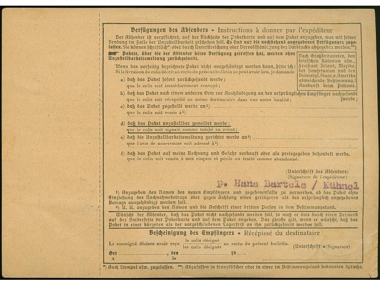1933, Chicagofahrt 4 M. mit Zufrankatur auf kompletter Paketkarte von "BERLIN WEISSENSEE 11.10.34" nach Zürich. Einwandfrei. 