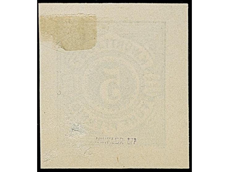 1875, 5 Pfg., Einzelabzug in schwarz auf ungummiertem Kartonpapier, allseits breitrandig, rechts unten kleine Haftstelle und 