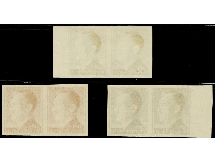 1942/44, Adolf Hitler 1 M.- 3 M. ungezähnt, in waagerechten Paaren, postfrisch, tadellos