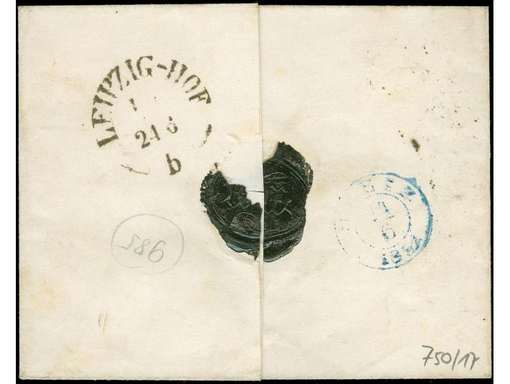 1851/55, Friedrich August 1/2 Ngr. auf mattgrau, kleines Format auf dünnem Papier, oben rechts winzig an Randlinie geschnitte