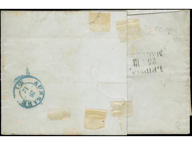 2 Ngr. a. dunkelblau in Mischfrankatur mit 2 Einzelwerten Johann, ½ Ngr. a. grau (ein Wert leicht über den Rand des Briefes g