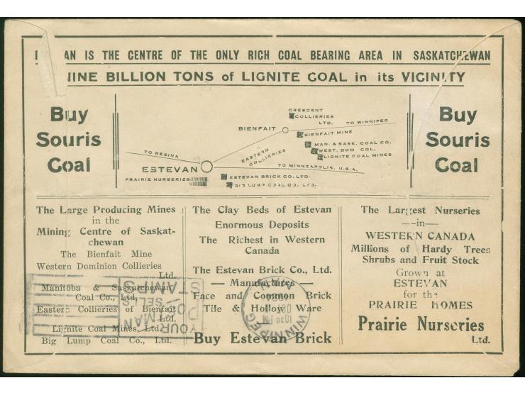 1924/25, First Flight Estevan-Winnipeg imprint on special first flight envelope with three 1 cent Admirals tied by violet Oct