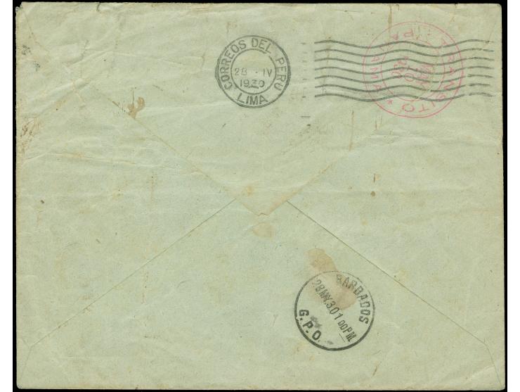 1930, two stamps 10 c. orange tied to commercial cover by Reception de Sayan cds. to Georgetown Demerara British Guiana via "