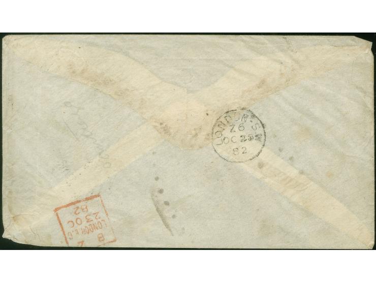 1882, stampless cover from Colombia to London with large "8d." tax marking, some border crease, red and black arrival marks o