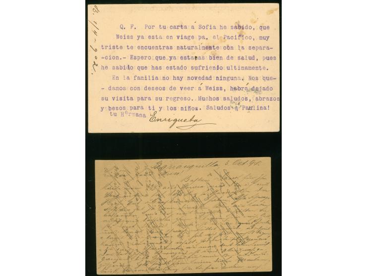 1902, 2 c. black on buff postal stationery card used uprated, two 2 c. orange (shades) tied by large violet "REPUBLIKA DE COL