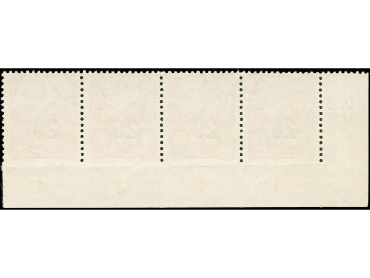 1954, Fünfjahresplan Neudruck 20 auf 24 Pfg. Buchdruck, &nbsp;Viererstreifen aus der linken unteren Bogenecke, unten und gezä