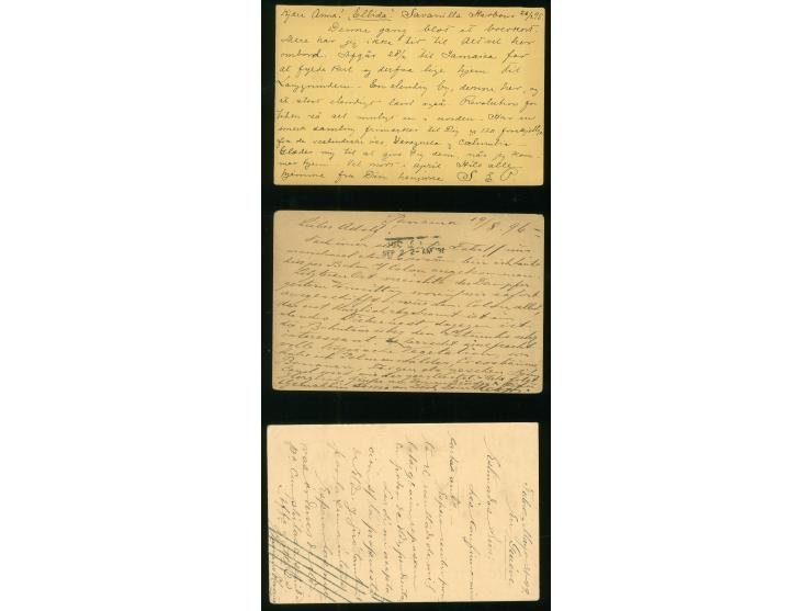 1895/99, Three postal stationery cards 2 c. black on buff/cream, first cancelled "PORT OF SPAIN TRINIDAD MR/5/95" cds. writte