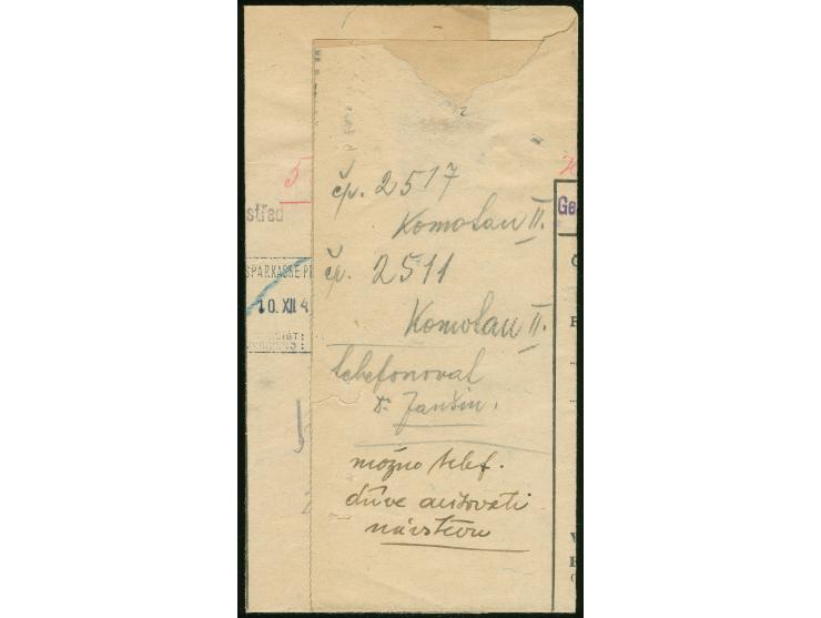1942, Einschreiben mit MiF 40 H schwärzlichblau und 5 K dunkelgelblichorange von Kladno nach Prag (gefaltet), dazu Beleg vom 