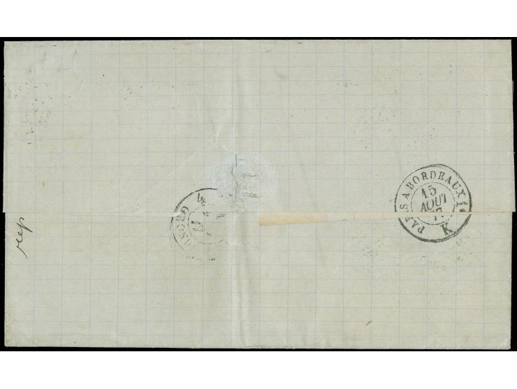 1878, French Colonies: single 40 c. (issue 1877, slightly touched at right) tied by "MQE" to envelope, blue oneliner "STEAMER