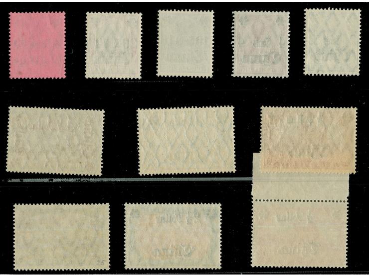 1 c. a. 3 Pfg. - 2½ $ a. 5 M., dabei ½ $ und 1½ $ in beiden Zähnungen, postfrisch, 40 C. Gummi getrocknet, unsigniert
