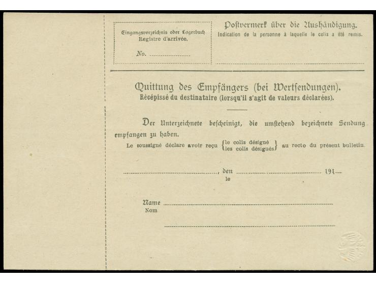 Diverses: 1922, Probeabschlag Anker-Registrierkasse 99,50 M. auf Paketkarte mit eingeprägtem Reichsadler, ohne Couponzeile