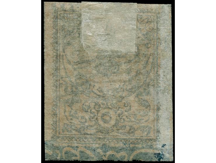 1863, 5 pia.red-brown left margin, clear cancelled, full to wide margines, very fine. (Isfila 10)