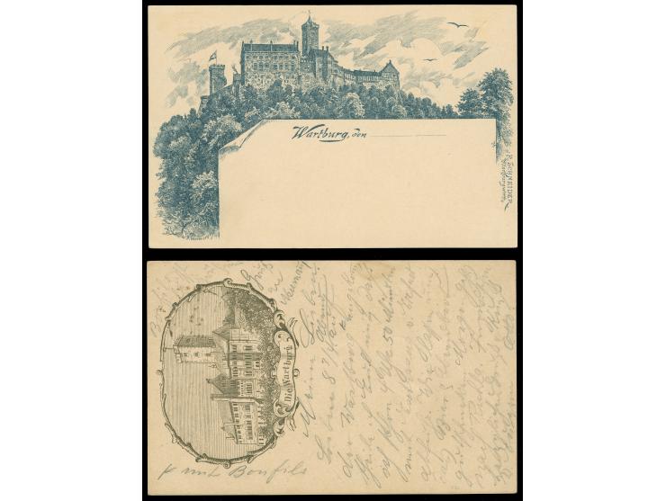1880, &nbsp;Karte 5 Pfg. “Die Wartburg”, gebraucht und “Wartburg, den..”, ungebraucht