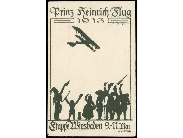 1913, "Prinz Heinrich Flug, Etappe Wiesbaden 9.-11.Mai.1913", Flugstempel auf schöner Vietor-Scherenschnittkarte zur Etappe a