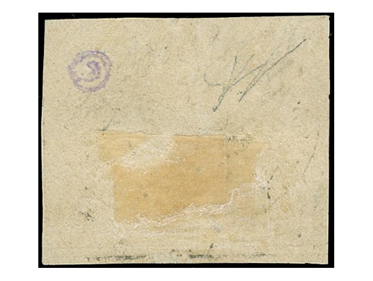 1867, 3 cmi. blueish-grey, good to wide margins with dividing lines on two sides, unused with large part original gum, very f
