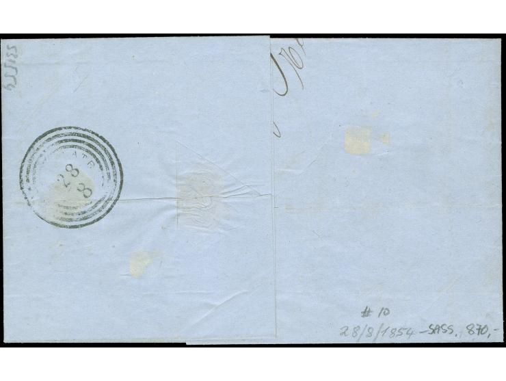 1854, 40 c blue, full margins with dividing line at right, tied to envelope by mute REGGIO mark to Gallarate with arrival pos