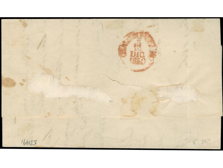 1860, 1 gr lilac-rose horizontal pair, full margins on all sides, minimally touched at top left, tied to envelope from Naples