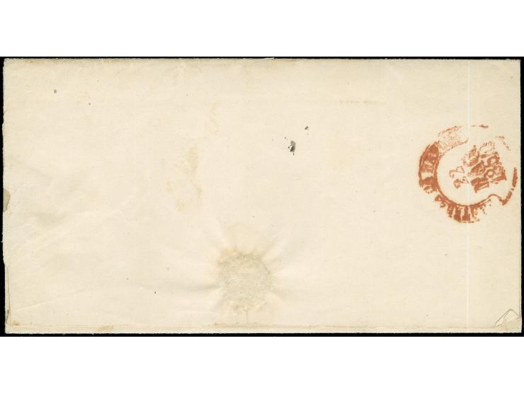 1864, 2 gr deep carmine, full margins, tied to envelope from Naples, by boxed “ANNULATO” to Casamassima with transit postmark