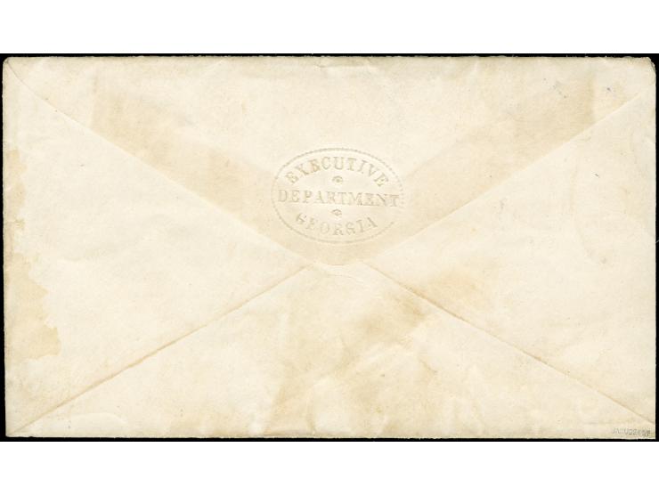 Postmasters` Provisionals: Milledgeville GA, 5 c black entire, Type I, provisional "Paid 5" marking at upper right with contr
