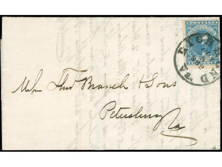 1862, 10 c. dark blue, Paterson, large margins on two sides, closed at right, tied by perfect bold "Richmond Va. Nov.5 1862" 