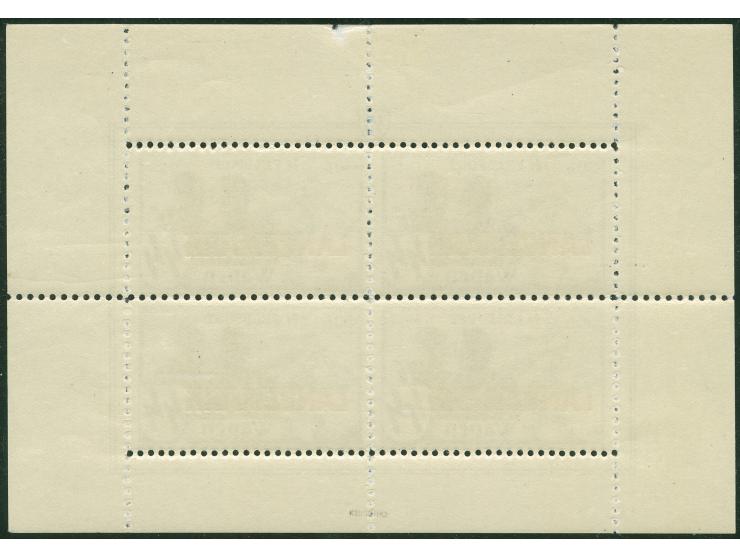 1944, Langemarck +50 Fr., im gezähntem Kleinbogen, ungebraucht, die Marken postfrisch, tadellos, der Kleinbogen weist eine ho