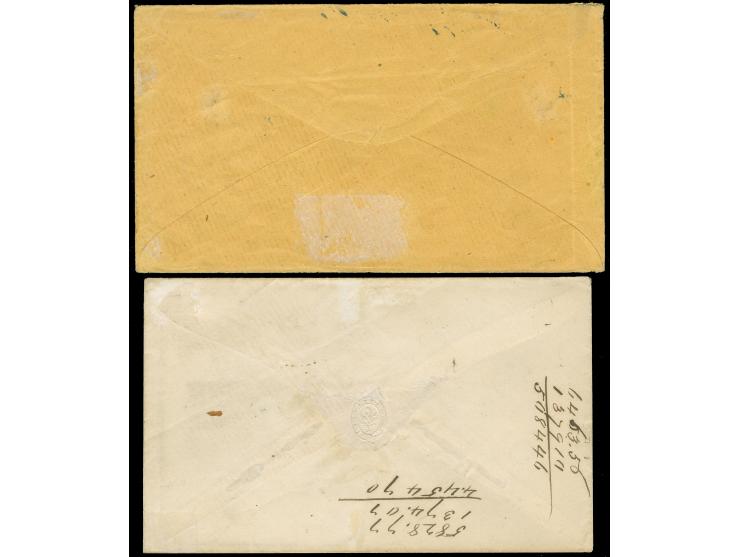 1862/63, J. Davis two vertical pairs 5 c. light blue and blue, each tied by RICHMOND Va. cds. to cover, different printings, 
