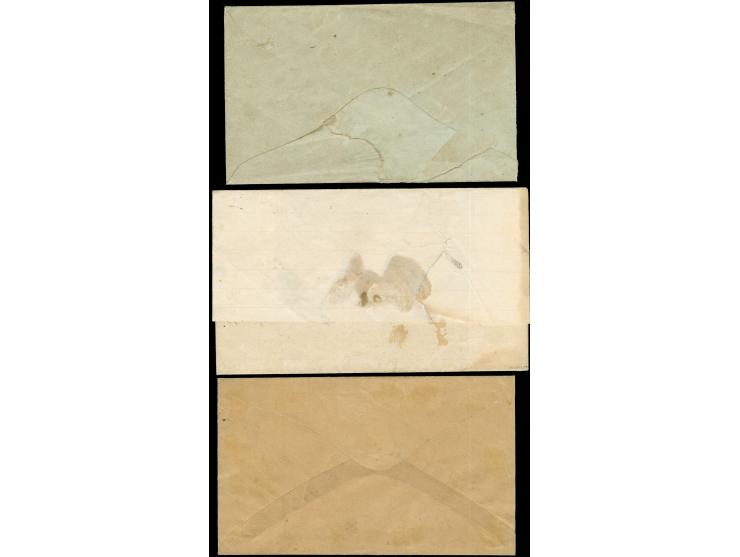 1862/63, J. Davis two vertical pairs and one horizontal pair 5 c. blue, each tied by Mobile and Greenville cds. to cover, dif