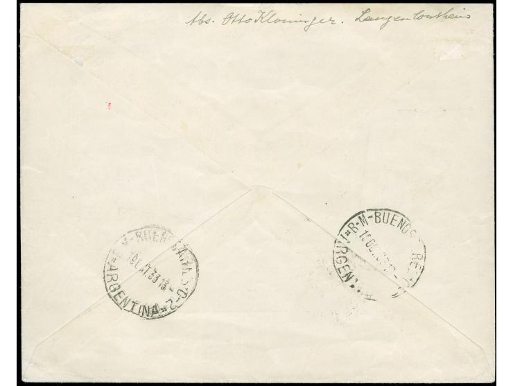 1933, Chicagofahrt 1 - 4 M. kpl. auf Zeppelin-R-Brief nach Buenos Aires. Umschlag oben etwas fleckig.