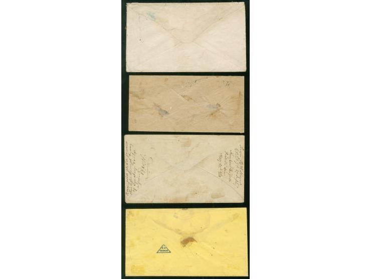 1863, 10 cent blue. 4 covers showing different colours and papers, various towns Hillsboro, Richmond and Macon, ms. ‘Via Lync
