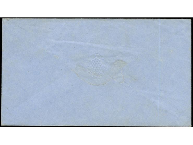 1863, 10 cent blue, jumbo margins all around showing part of bottom stamp, tied nicely stuck Atlanta, Ga. JUN/26 cds. on blue
