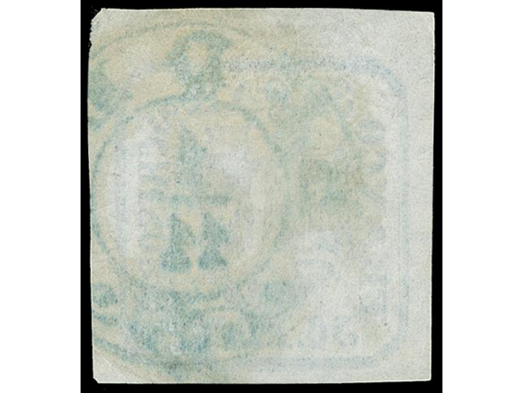 1862, 30 par. blue with part double printing, full to wide margins, clear cancelled “BUDEU 1/11,” Cert. Dr. Gmach BPP (2012).