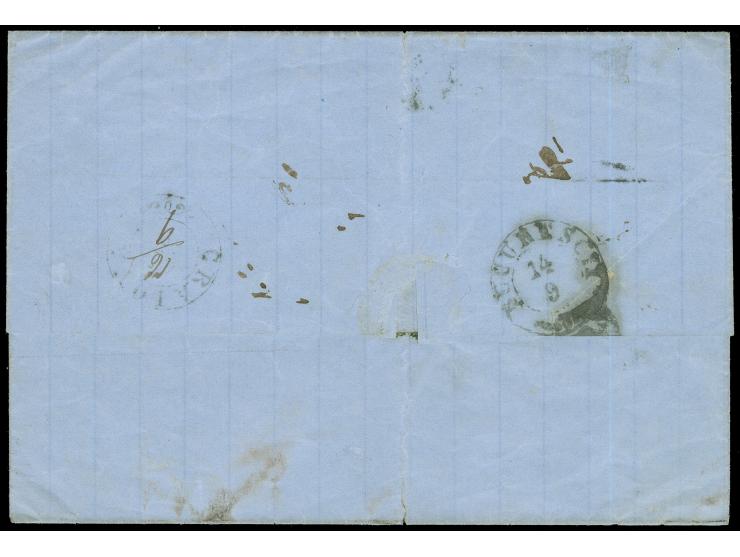 1862, 30 par. blue octagonal cut and tied by clear blue “TURNU MAGURELE 12/9” cds. to folded envelope, slightly separated at 