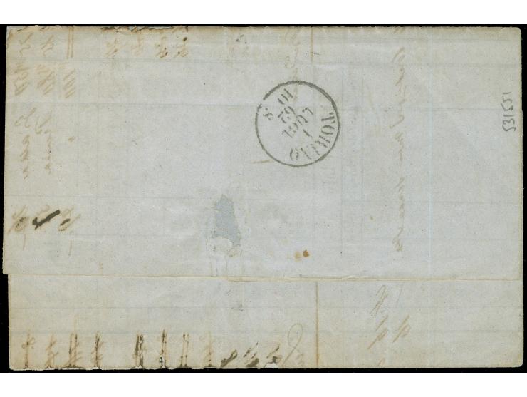 1862, 10 c. olive-brown and 20 c. blue, each slightly touched on one side tied to parcel letter “Con campioni senza valor” (c