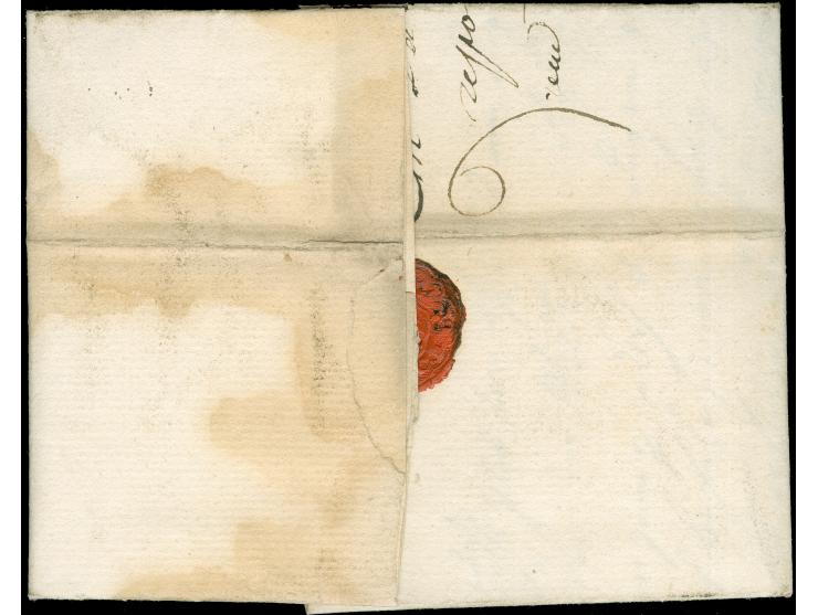 1768, "Caschau", handschriftlicher Aufgabevermerk auf komplettem Faltbrief nach Verviers, Belgien, Porto von "6" Kreuzern in 