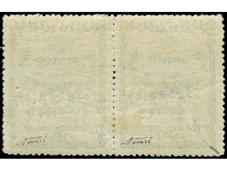 1921, Foreign Affairs pair 5 pia. green typo overprinted 1337, unused, very fine and scarce. (Isfila catalogue value 600,-€),