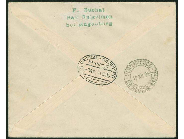 1934, 12. Südamerikafahrt, Weihnachtsfahrt, Einschreiben ab Istanbul 29.11.34 via Bahnpost Breslau - Oderberg 1.12. mit R-Zet