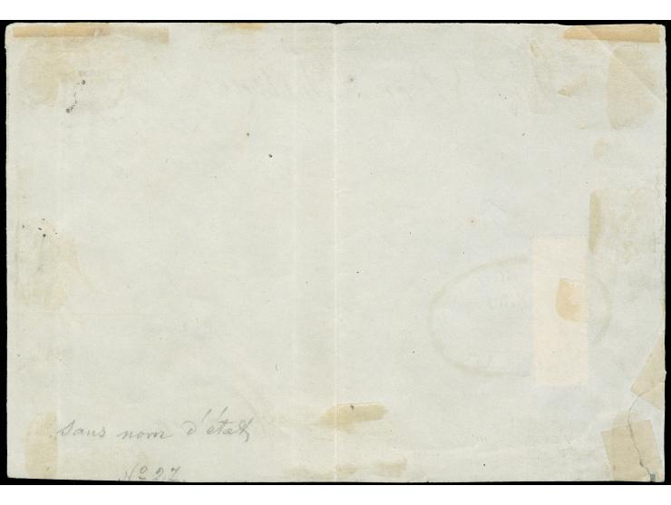 1856, Hidalgo 4 r. red, vertically bisected, tied by oval “CORRES GUANAJUATO” to letter front only to Mexiko, still fine. (Sc