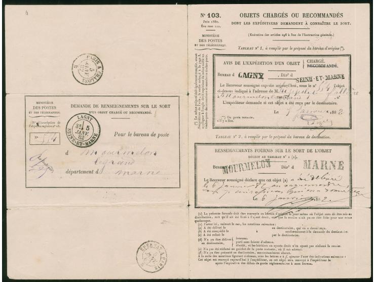 1855/83, 5 envelopes bearing Ceres and Napoleon issues and two ‘renseignements fournis au bureau’, mainly fine.
