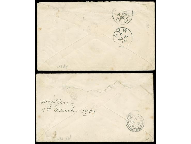 1900/01, Canea two covers franked with 1pia/25c Sage, sent to Scotland, tied with "LA CANEE 9.Nov.00" and "9.Mars.01", the se