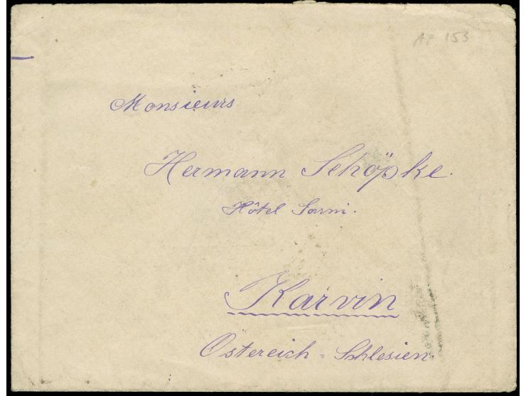 1900, Kastoria "KESRIE AVR/26" cds.,cover sent to Karwin with arrival mark, 1 pia. violet-blue, rated RRR by isfila, fine.
