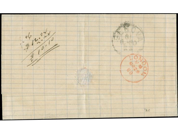 1880, 40 c. grey tied to folded letter by unclear Puerto Rico cds., on top left ‘via de Ynglaterra’, with London MR.29.80 and