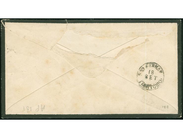 1872, 100 mil red-brown tied to mourning letter by mute cancel, "VALENCIA 28 AGO 72" cds. alongside, to St. German, Puerto Ri